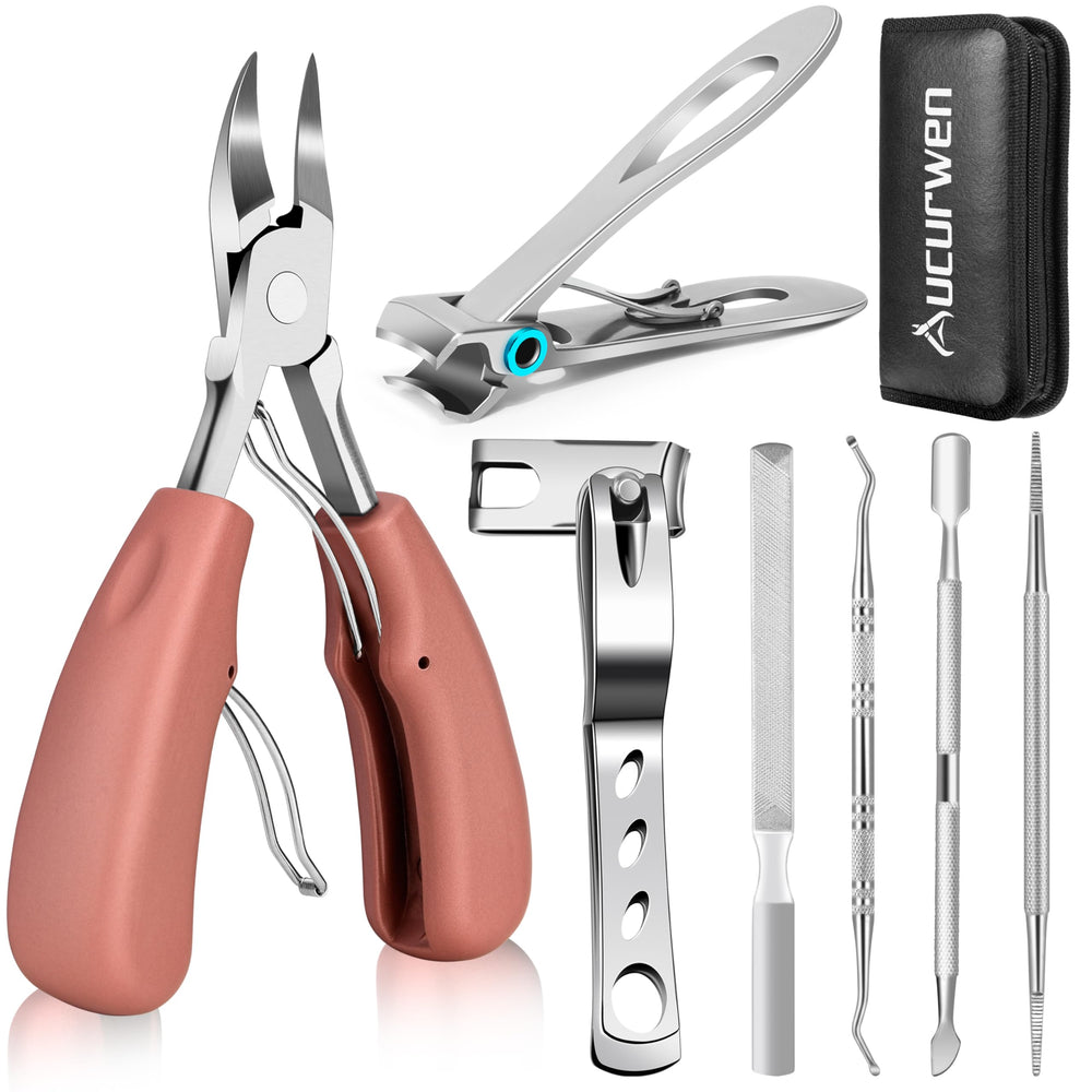 Aucurwen toenail clippers angled view for precise trimming with ergonomic grip.