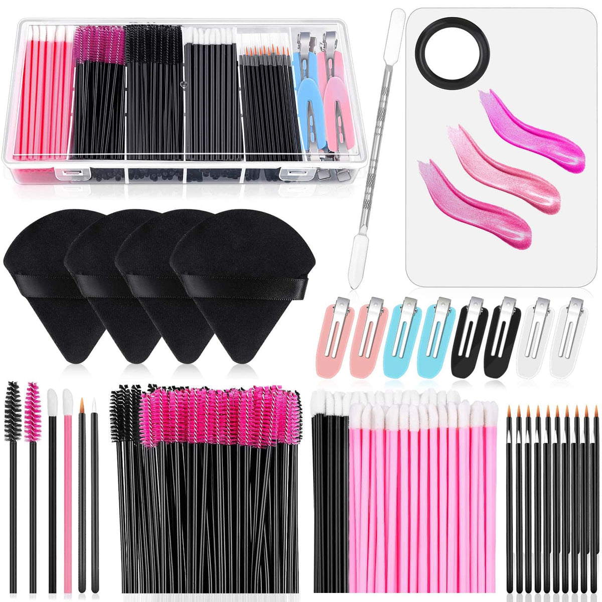 Audab disposable makeup applicators kit box with clear organizer promotes clean, professional makeup sessions.