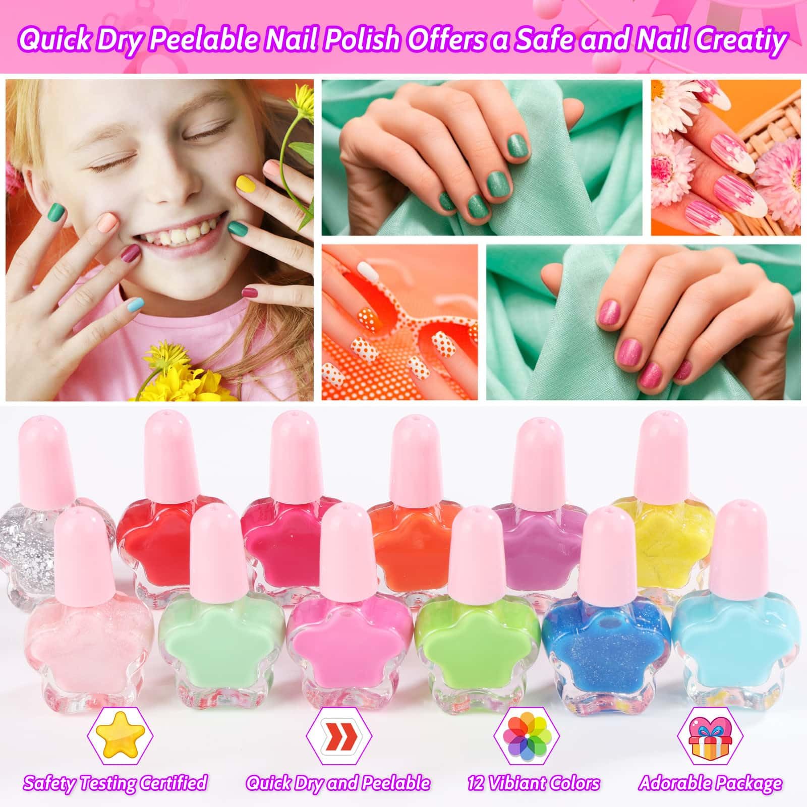 Audab nail art gems and stickers add sparkle for personalized designs.