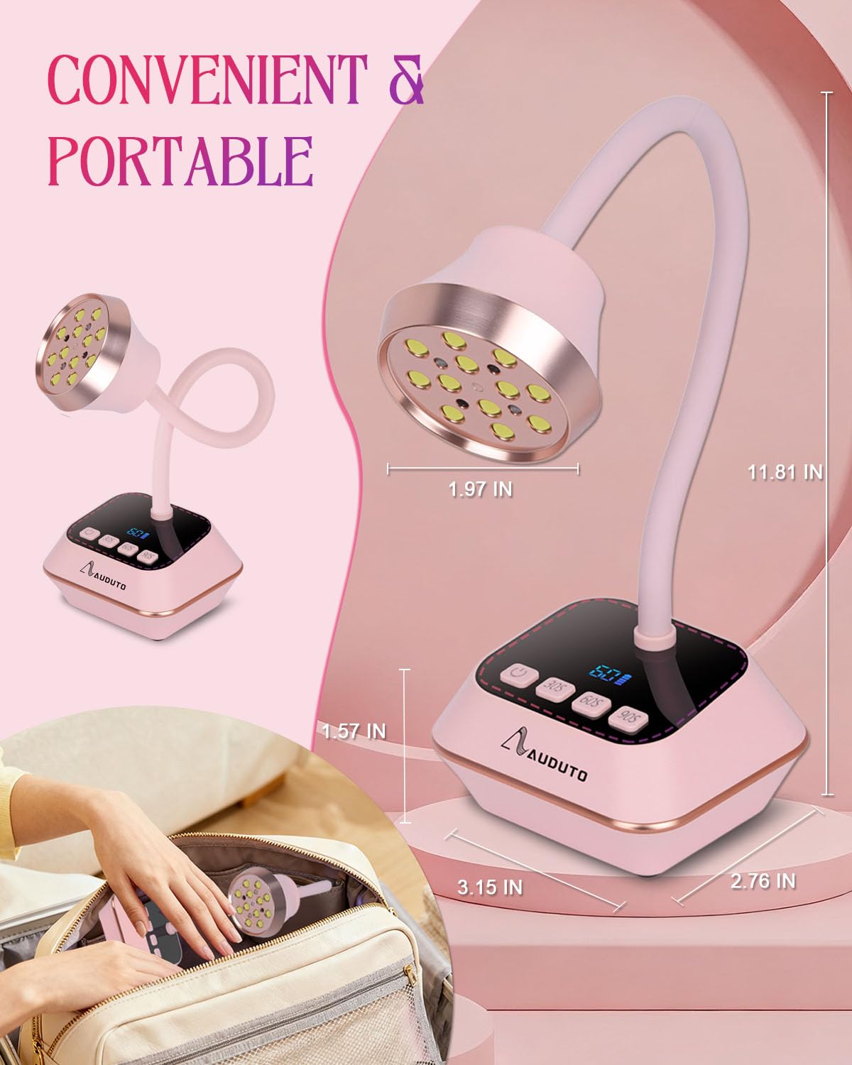 Auduto UV LED nail lamp 2000mAh battery pink cordless convenience