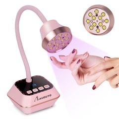 Auduto UV LED nail lamp front view in pink showing compact design for quick gel curing