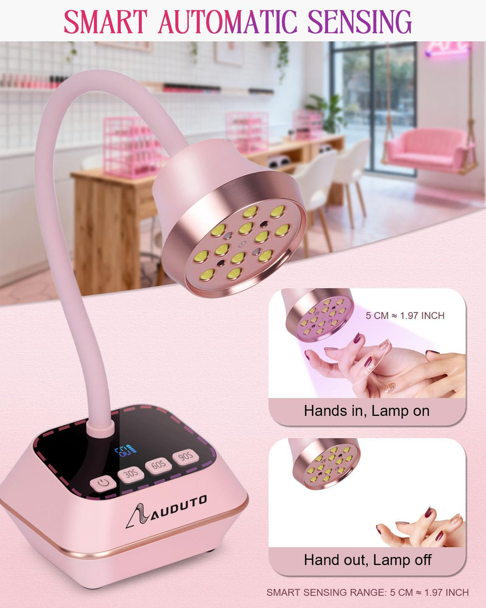 Auduto UV LED nail lamp LCD display pink shows timer and battery