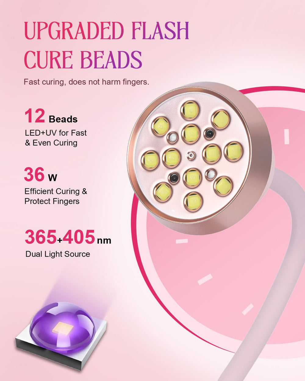 Auduto UV LED nail lamp side view in pink highlighting sleek profile