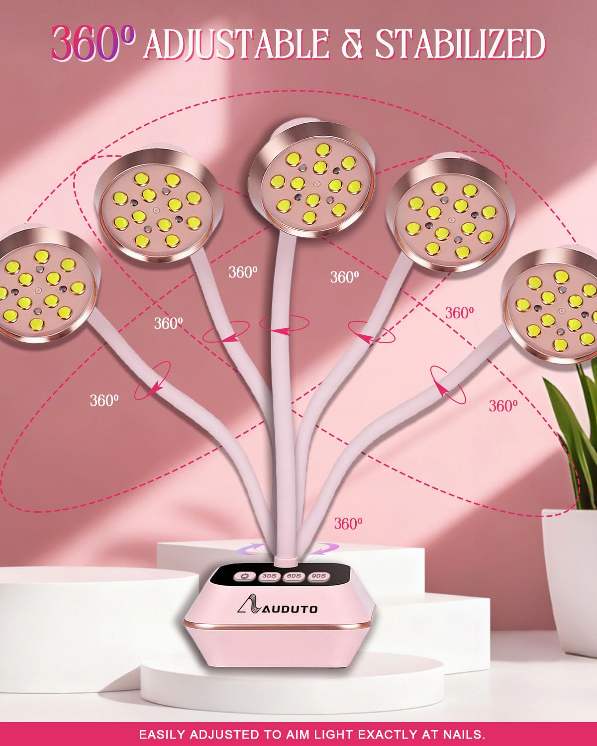Auduto UV LED nail lamp Type-C charging port pink for easy power