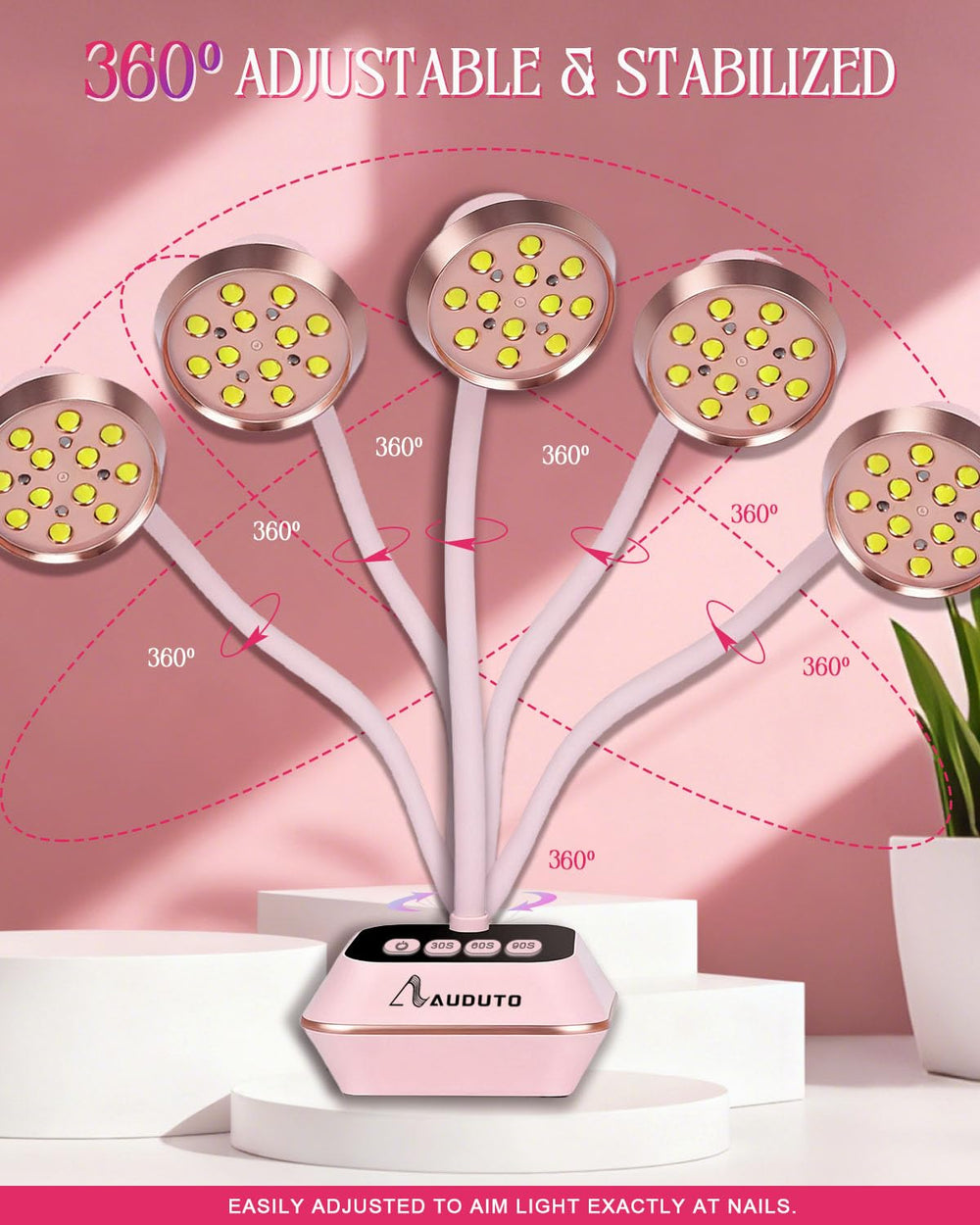 Auduto UV LED nail lamp Type-C charging port pink for easy power