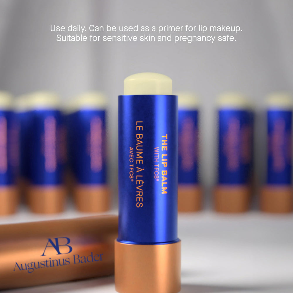 Augustinus Bader Lip Balm recyclable packaging highlighting sustainable luxury.