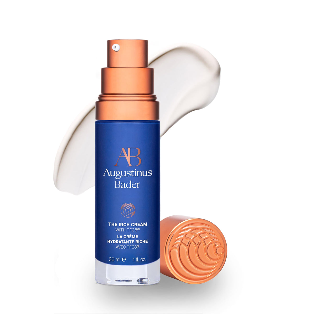 Augustinus Bader Rich Cream jar closeup highlighting deep hydration and nourishment.
