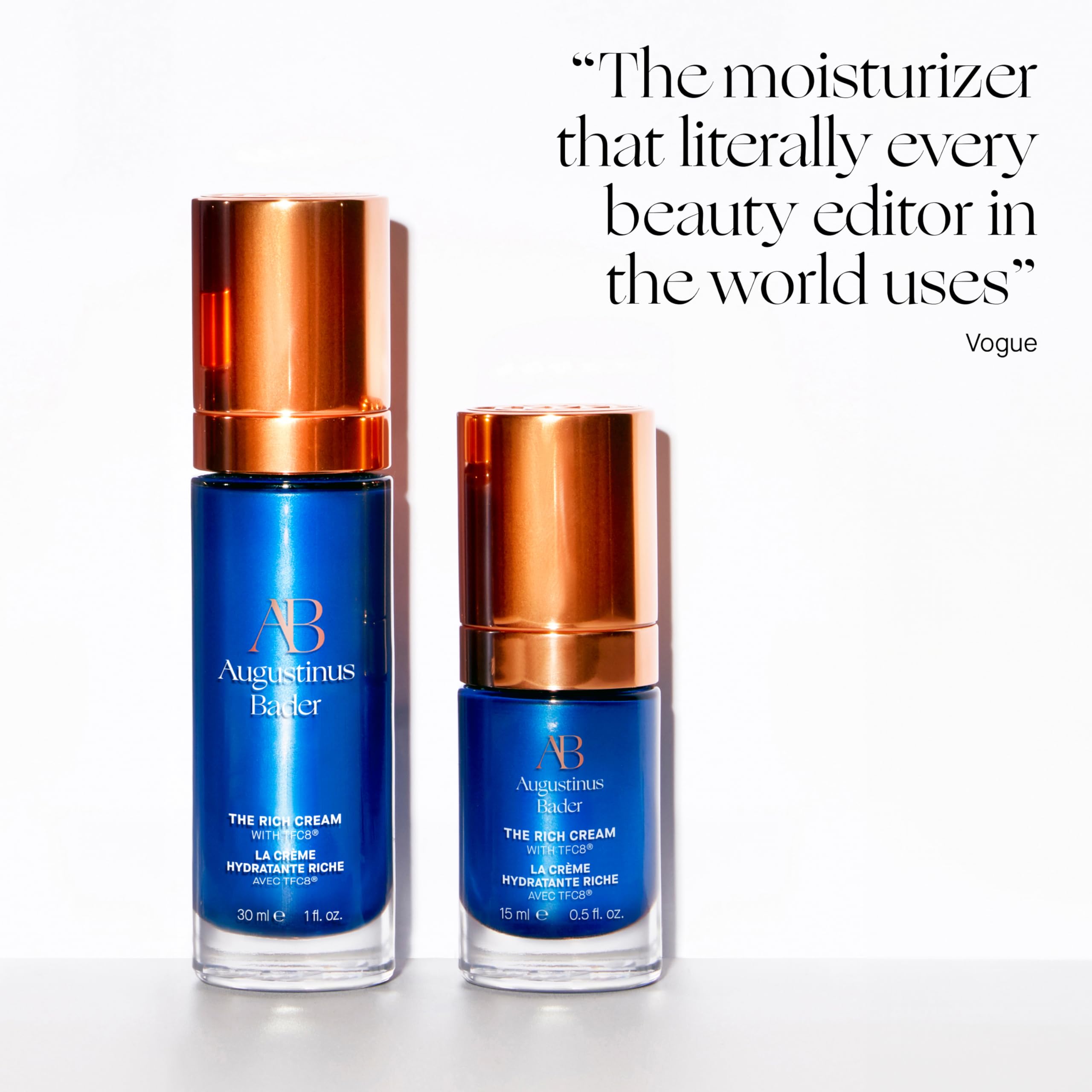 Augustinus Bader Rich Cream morning routine image signals all-day hydration and elasticity support.