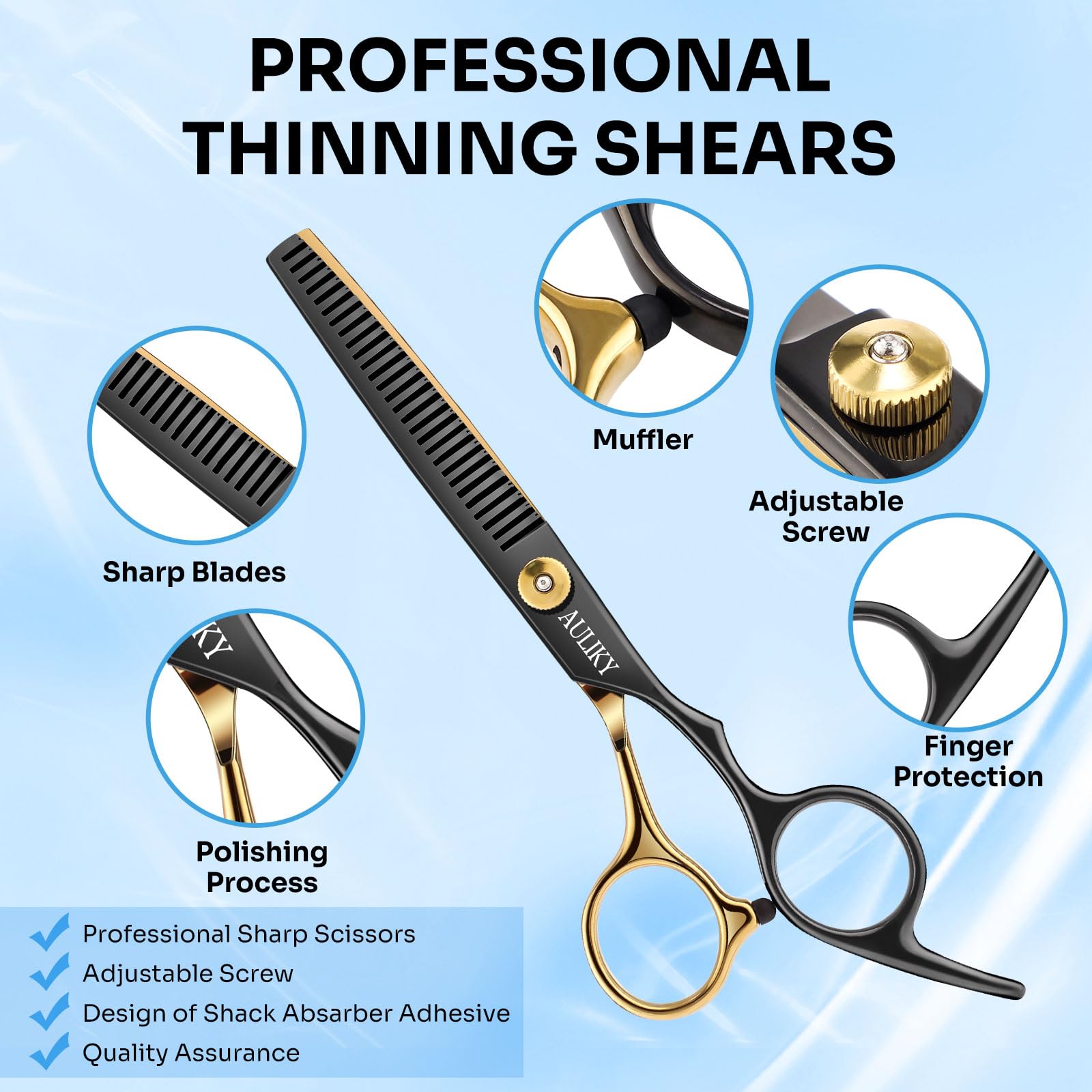 AULikY stainless steel blades hair shears deliver durable, long-lasting cutting performance