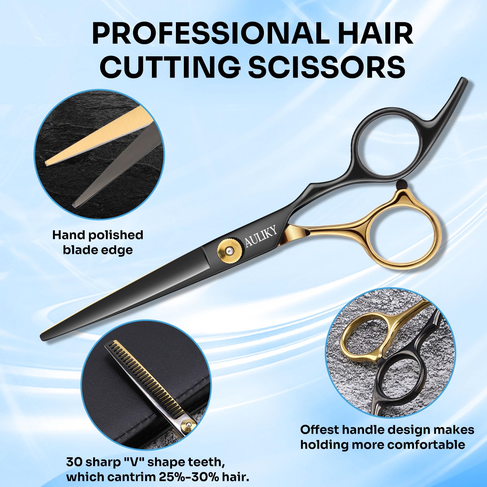 AULikY thinning scissors professional set showing texture and blending capabilities