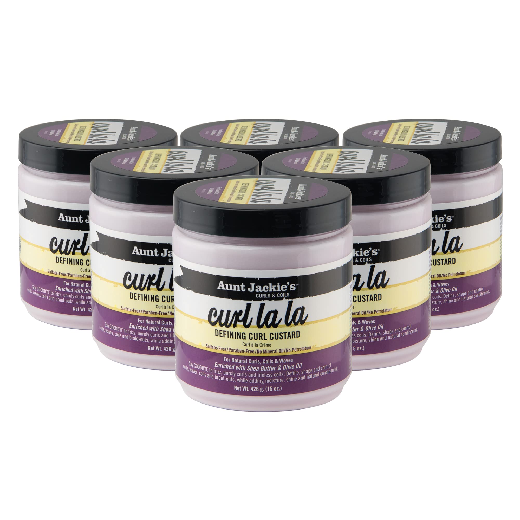 Aunt Jackie's Defining Custard 6-pack on shelf offering moisture-rich styling for natural curls.