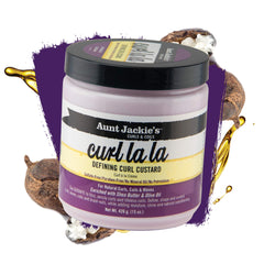 Close-up of Aunt Jackie's Defining Custard on curls showing shine and smooth definition.