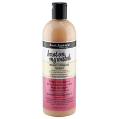 Aunt Jackie's Knot On My Watch bottle with pump demonstrates easy detangling for natural curls.