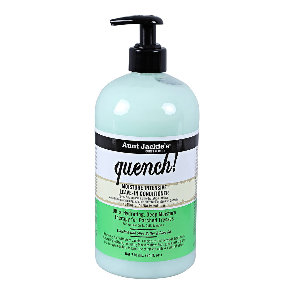 Aunt Jackie's Quench moisture-intensive leave-in bottle delivers lightweight hydration for natural curls.
