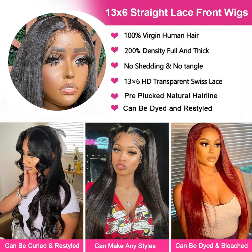 AUOU 200% density straight human hair wig for full, luxurious look.