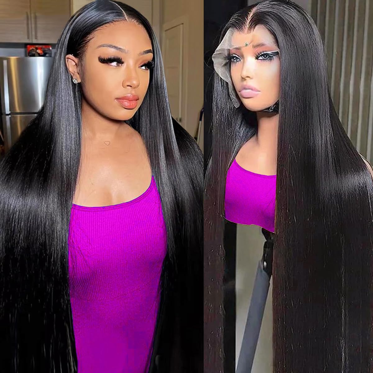 AUOU 30-inch 13x6 lace front wig straight with natural fall and seamless hairline.