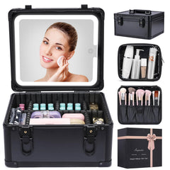 Aupauter makeup box with LED mirror travel-ready lighting for on-the-go makeup.