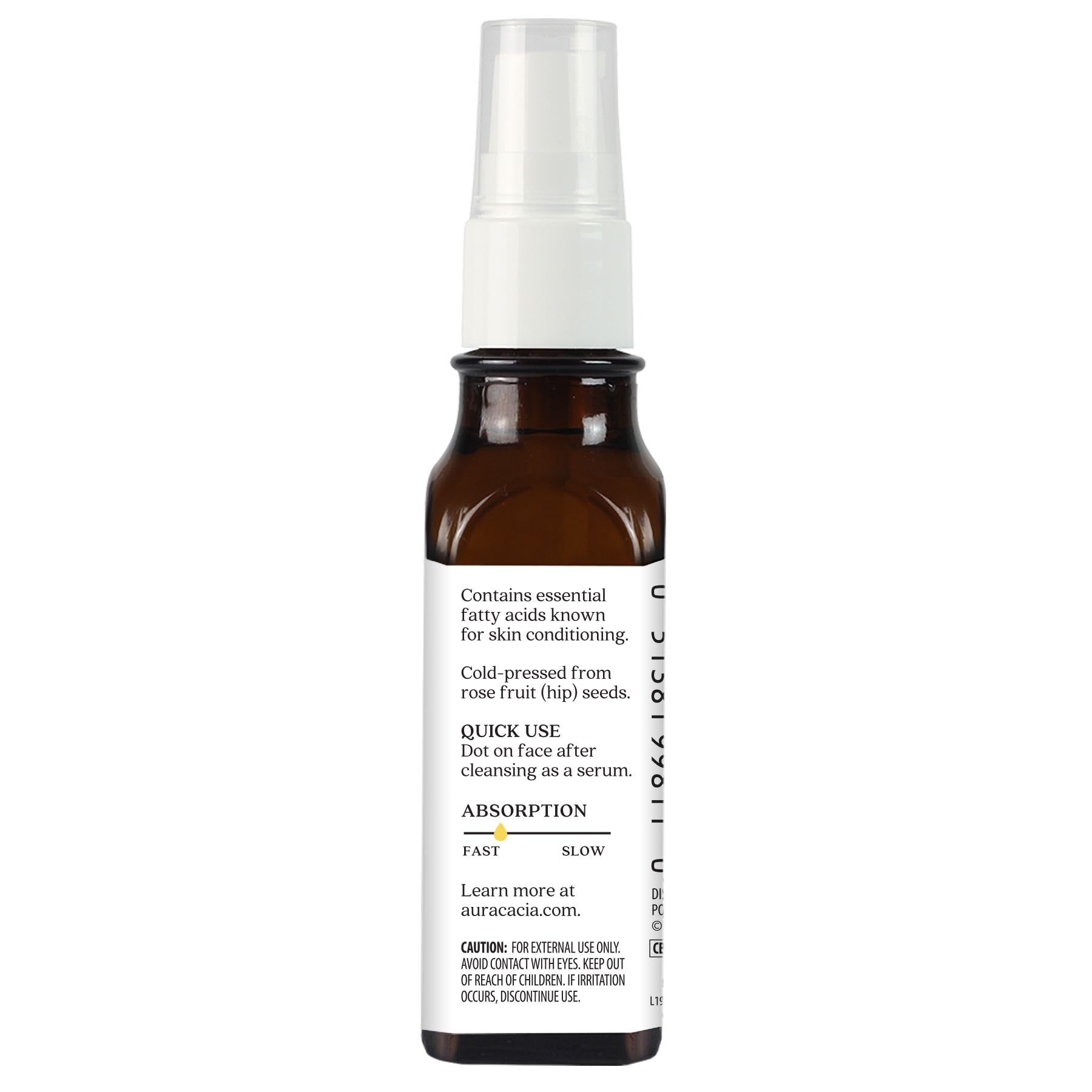 Aura Cacia Rosehip Oil ingredients-info highlights single botanical ingredient purity.