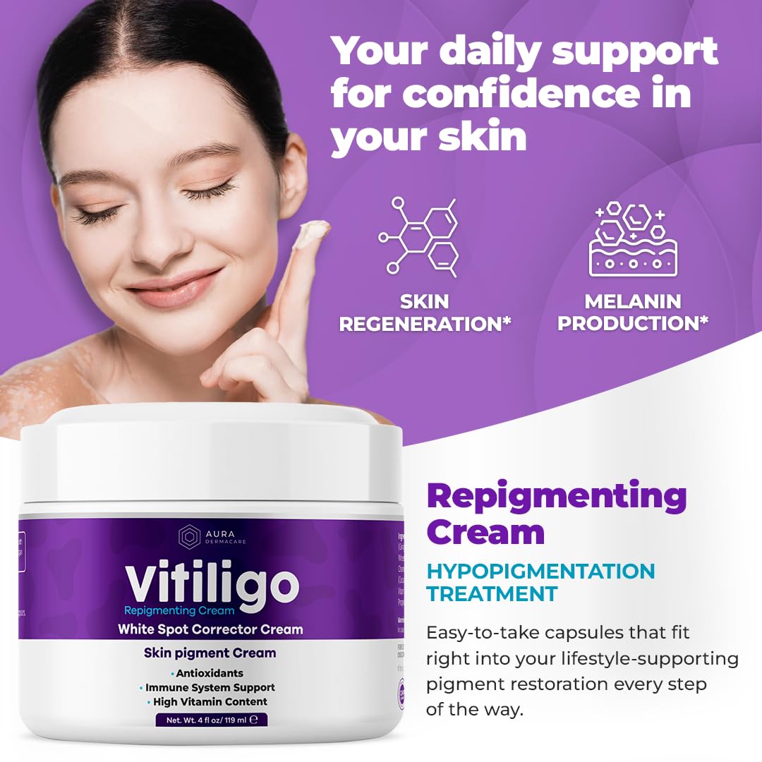 Aura Vitamins Vitiligo Cream in use on skin for daily care