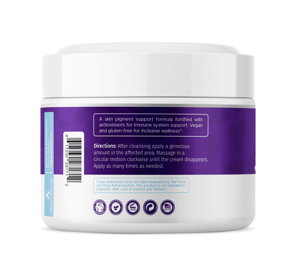 Aura Vitamins Vitiligo Cream applied to hands for discoloration reduction
