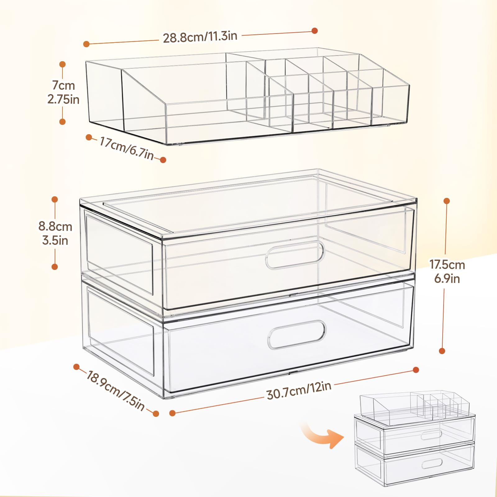 Aurblozen vanity cosmetic display case detail keeps cosmetics neatly displayed