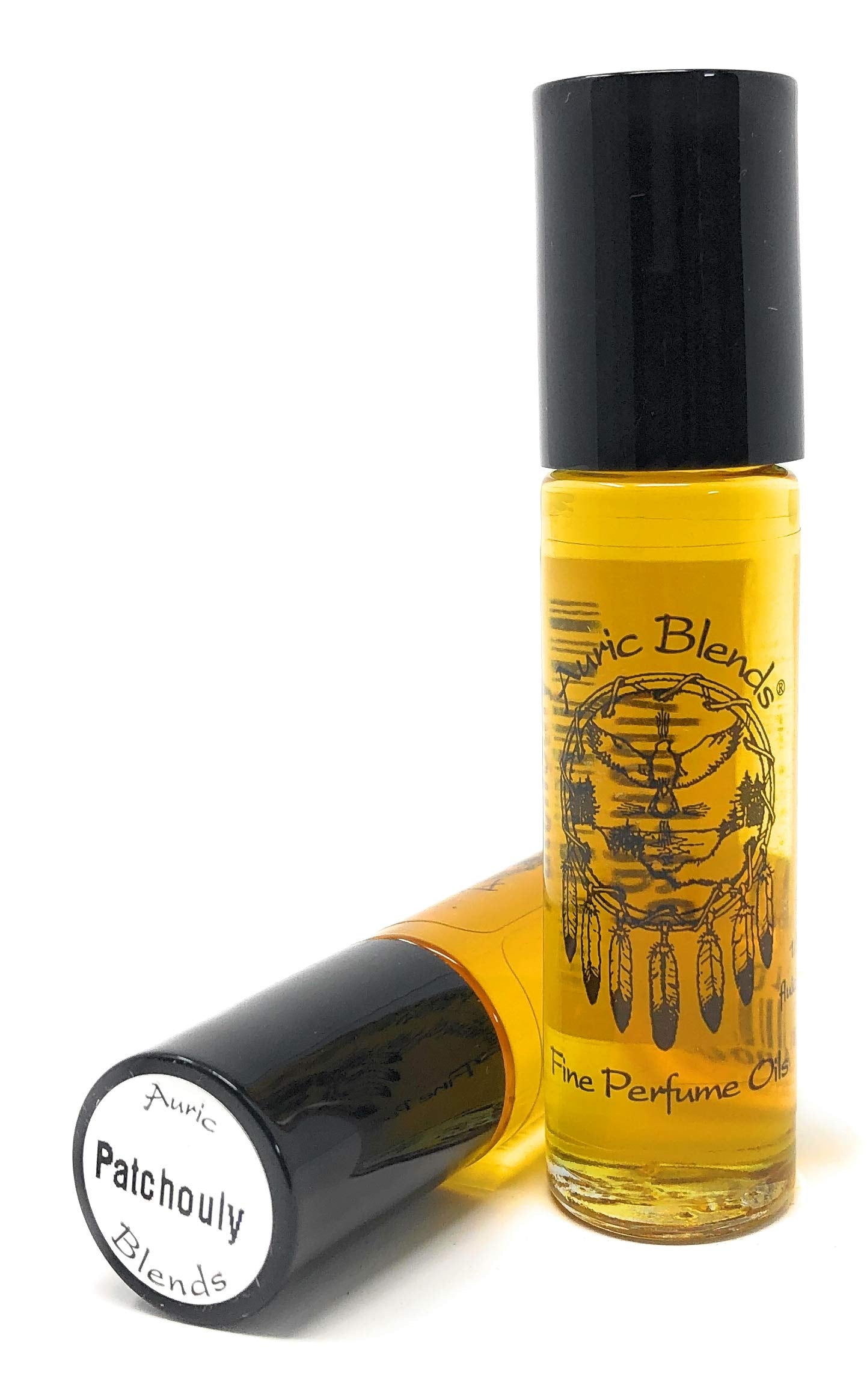 Auric Blends Patchouly roll-on bottle for portable, long-lasting fragrance on the go.