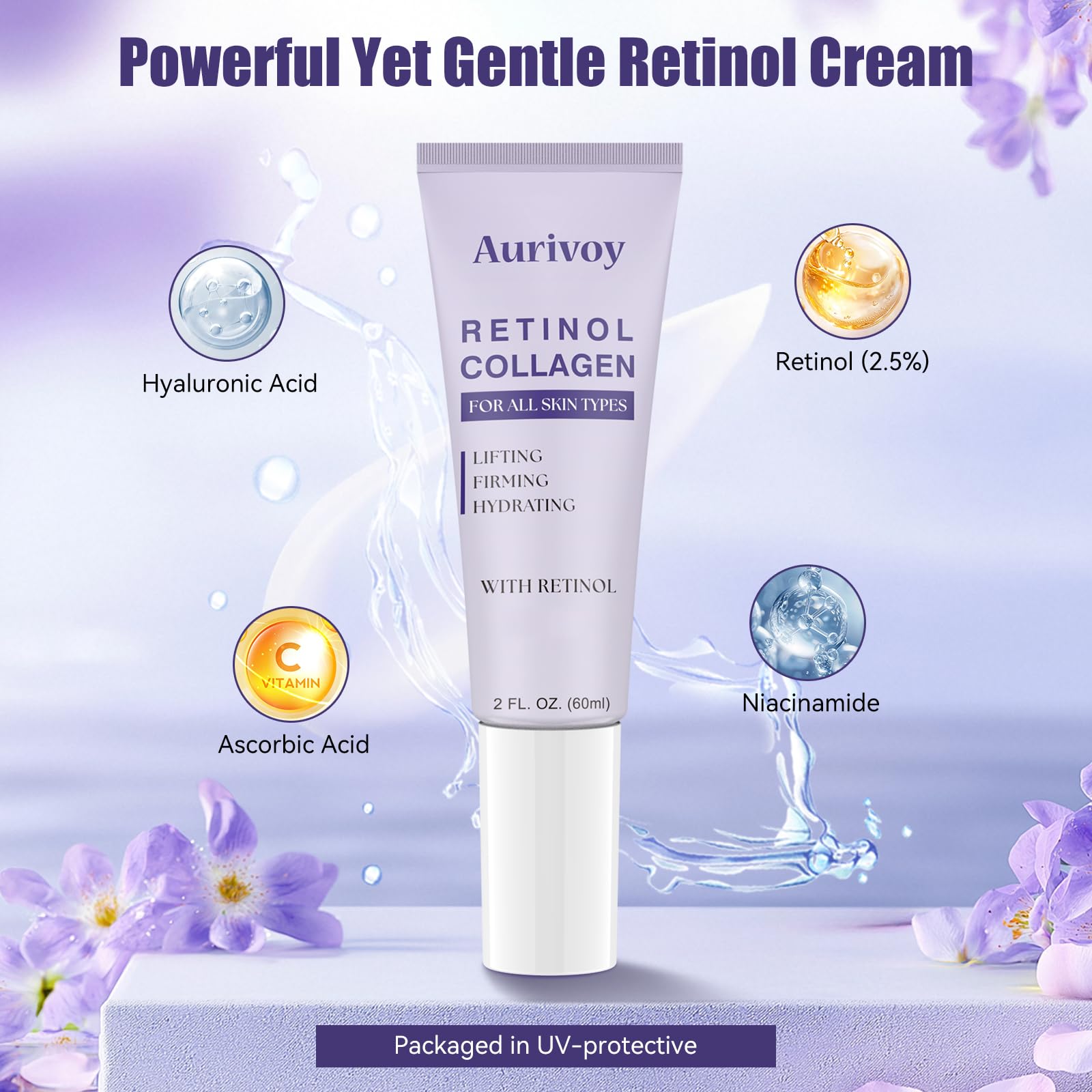 Aurivoy retinol anti-aging close-up skin demonstrates a smoother, healthier-looking complexion potential.