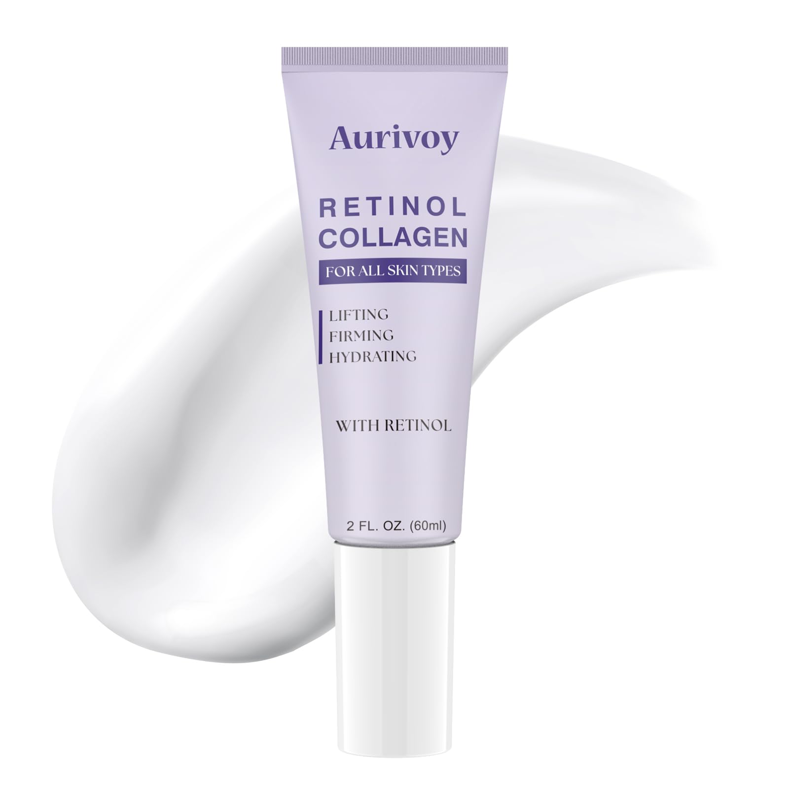 Aurivoy Retinol Collagen Cream packaging close-up highlights premium anti-aging formula for daily use.