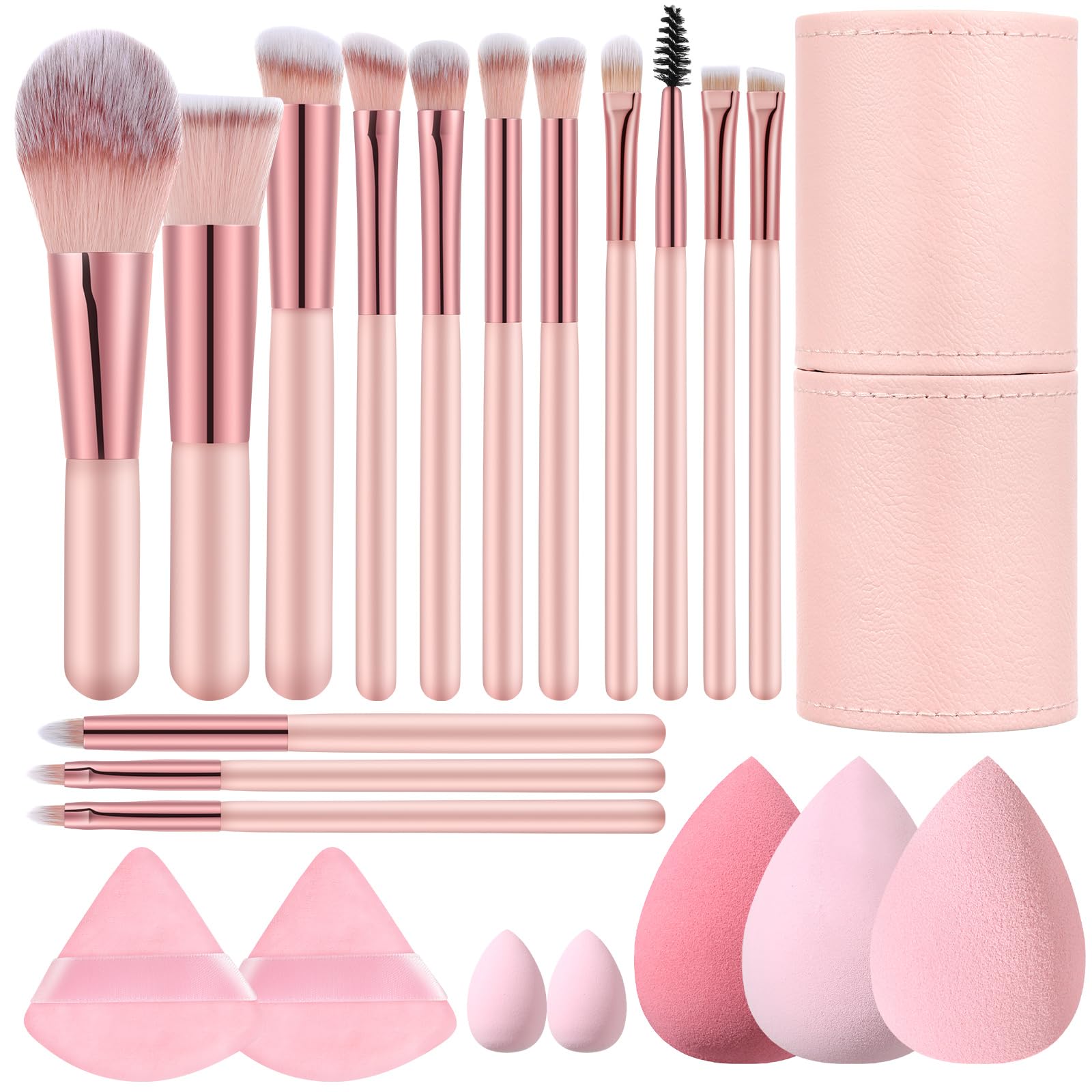 Auroray 14pc travel brush set in pink case for on-the-go application.