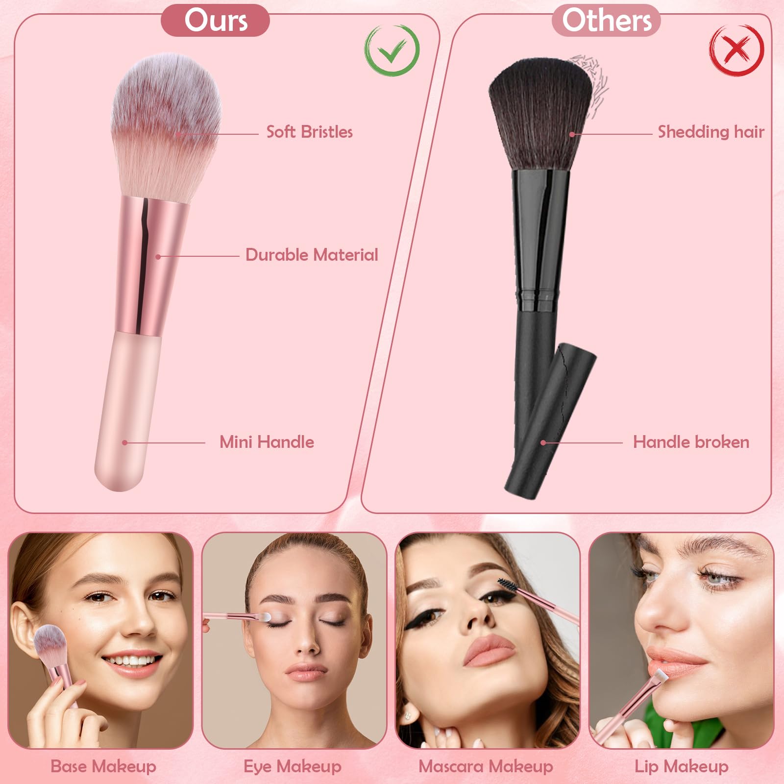 Auroray mini brush collection includes powder and blush brushes for quick touch-ups.