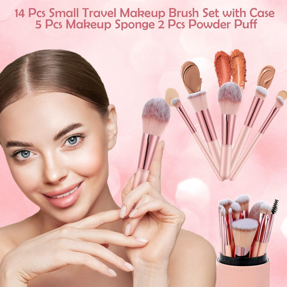 Auroray pink storage jar with brushes keeps makeup organized and portable.