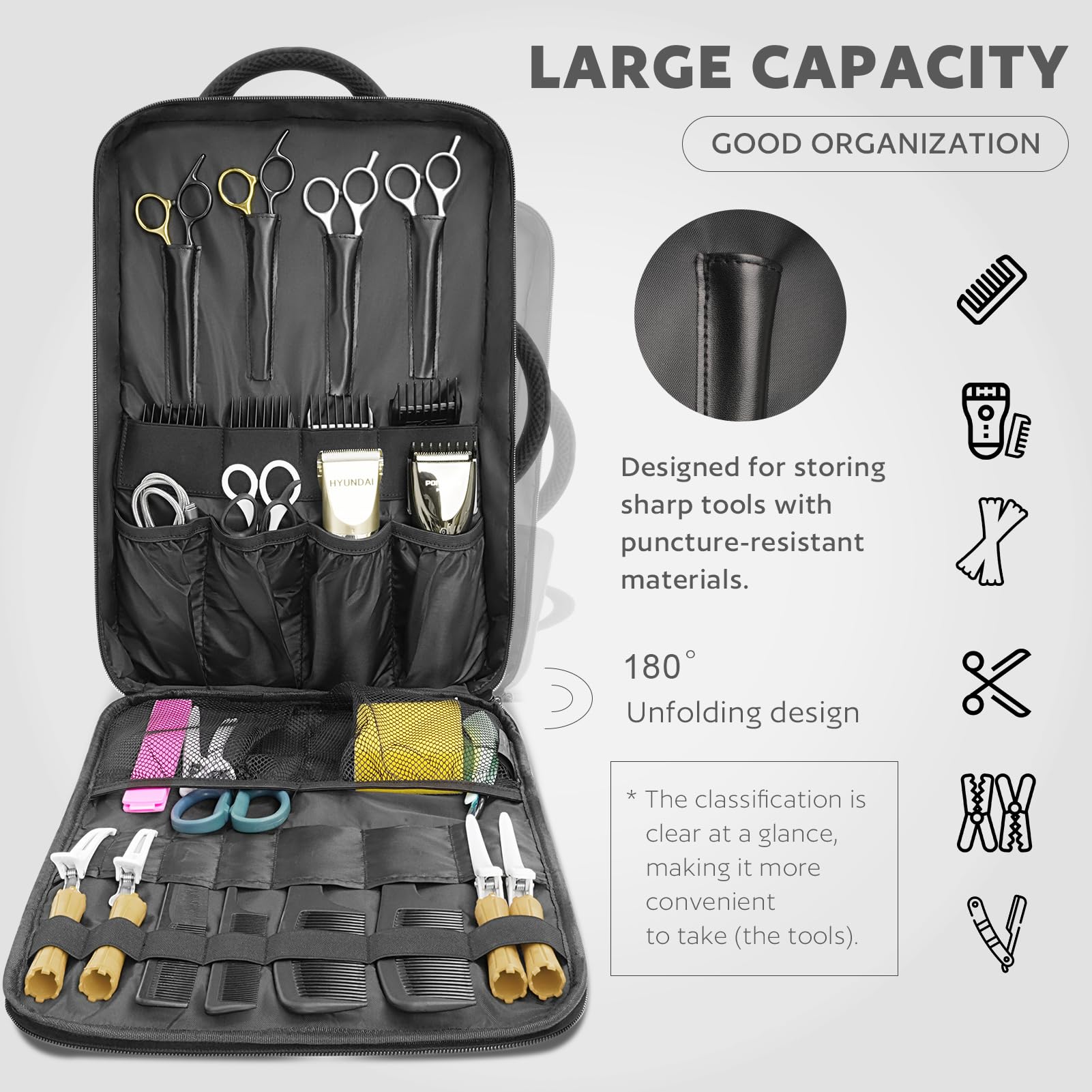 AUROTIER barber bag side pocket stores curling irons for quick access