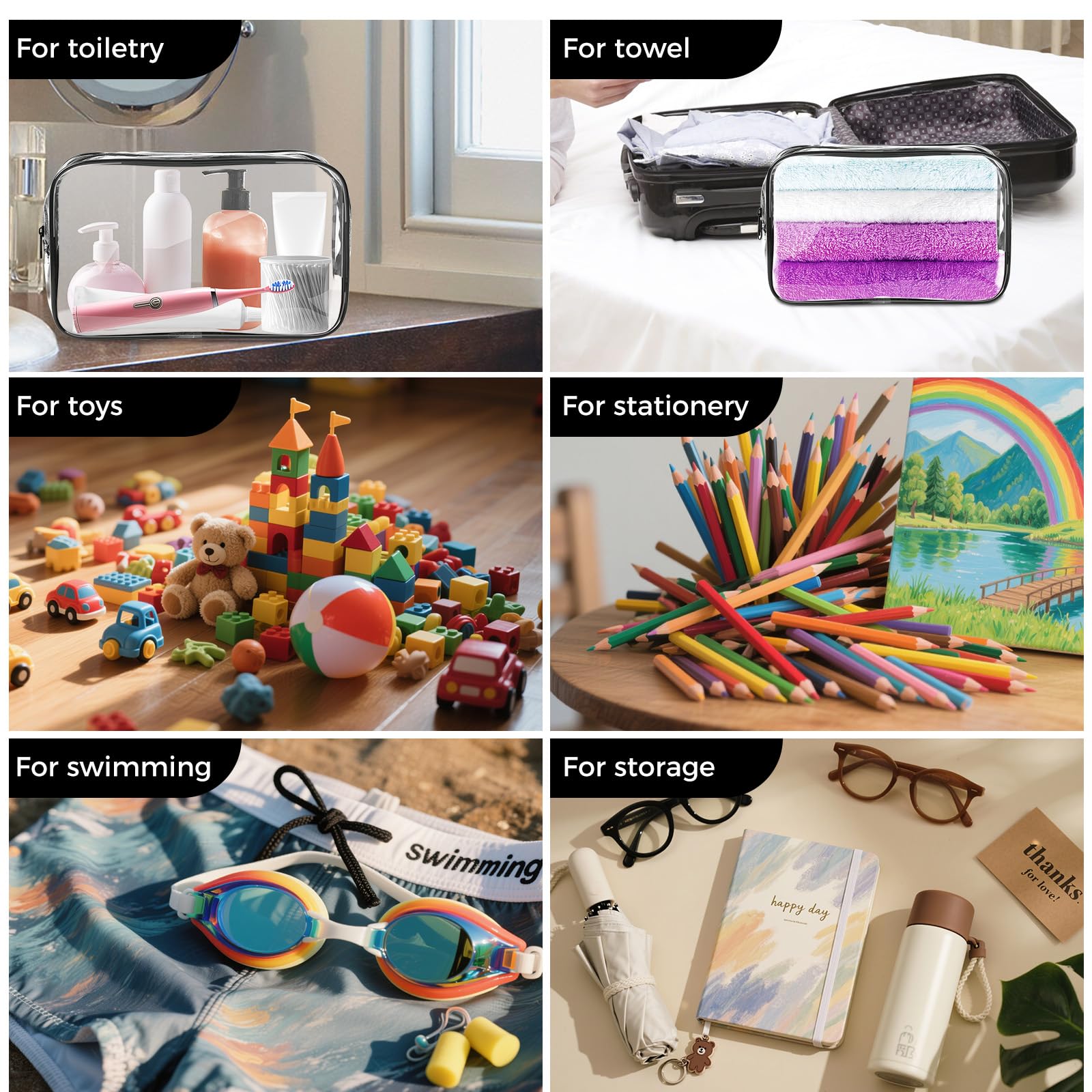 AURUZA clear makeup bag small-compartment stores keys and cards neatly in luggage.
