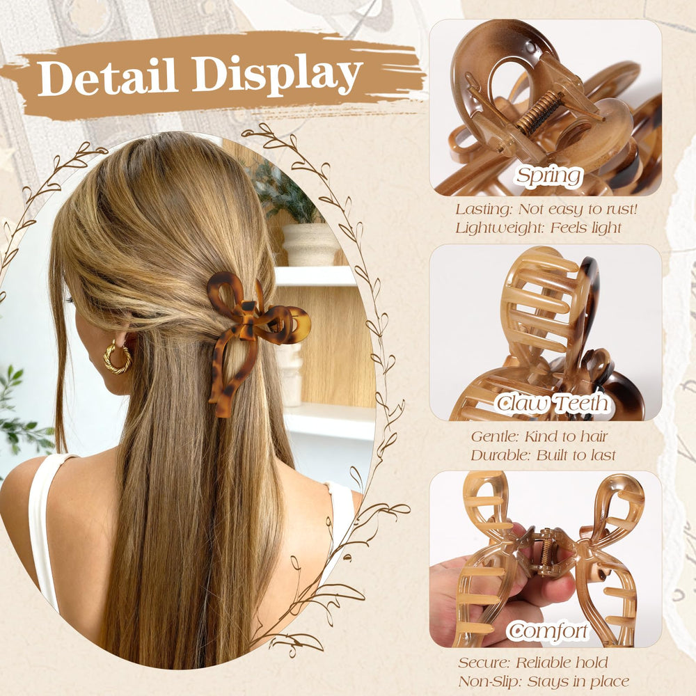 Auseibeely bow clip tortoise-shell close-up highlights smooth edges to prevent snagging.