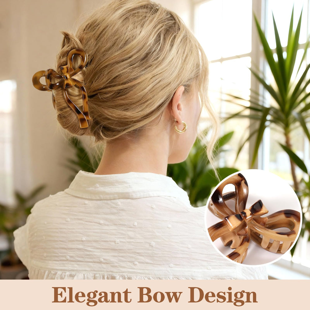 Auseibeely bow clip tortoise-shell half-up wear demonstrates versatile styling.