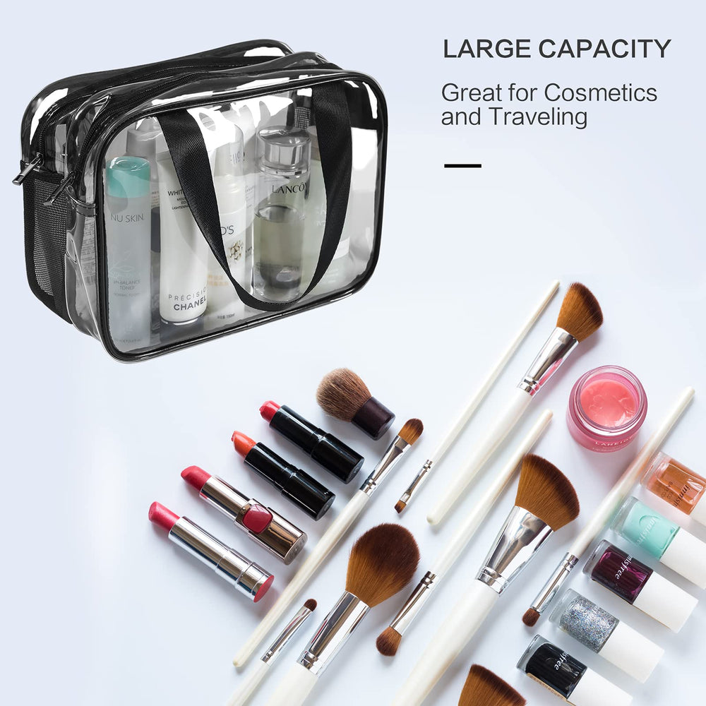 Auseibeely clear toiletry bag handle strap for easy carry.