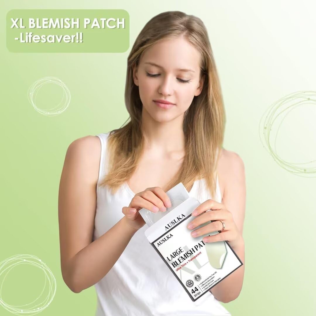 AUSLKA blemishes patches in-use at night providing breathable protection.
