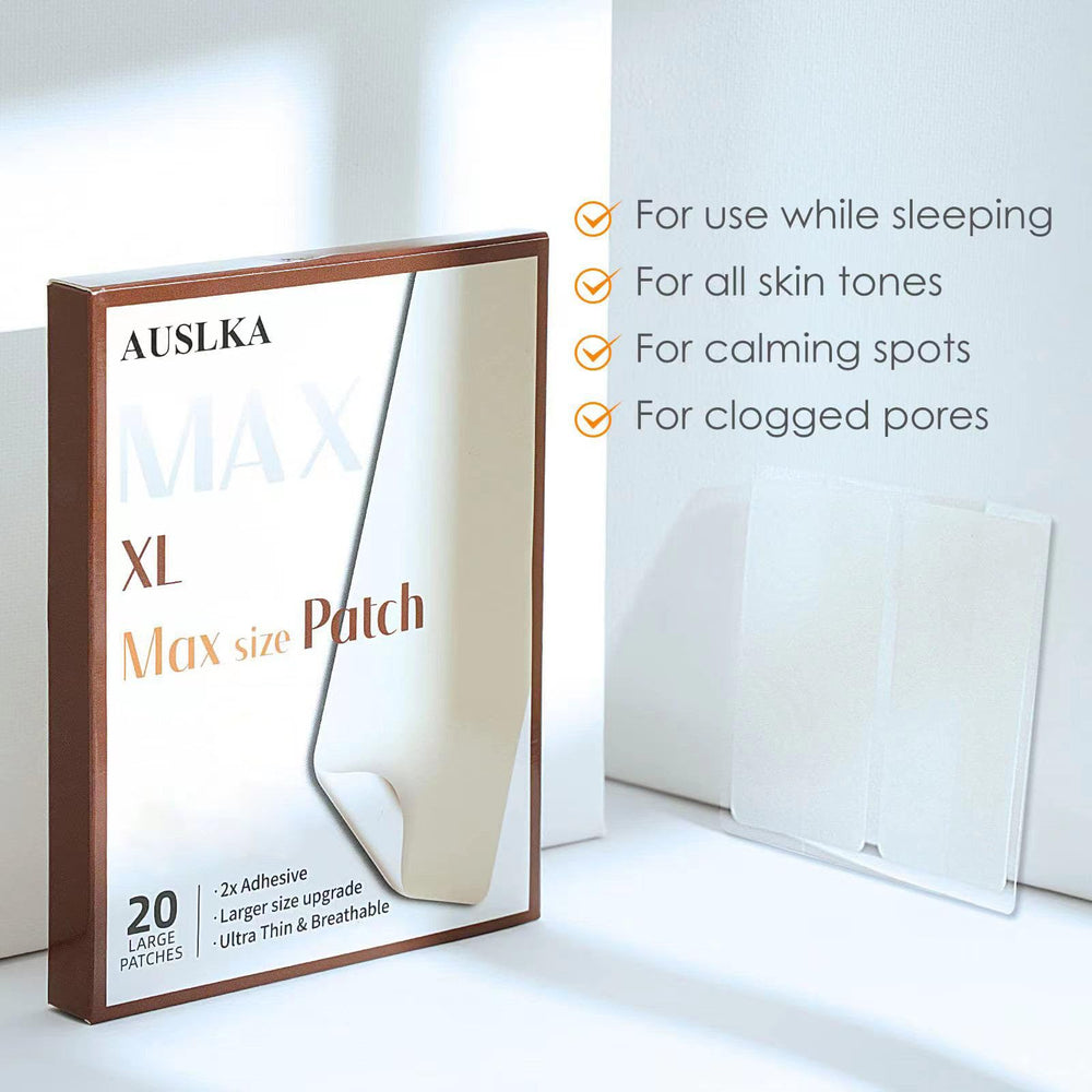 AUSLKA hydrocolloid technology patch demonstrates breathable, skin-friendly design for comfortable all-night wear.