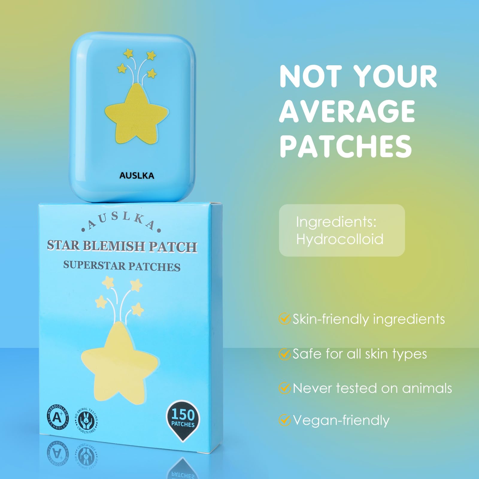 Close-up of AUSLKA Star Pimple Patches star shape for discreet blemish coverage.