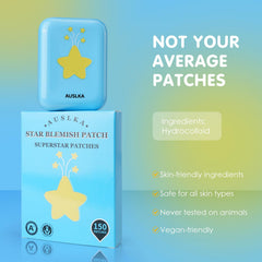 Close-up of AUSLKA Star Pimple Patches star shape for discreet blemish coverage.