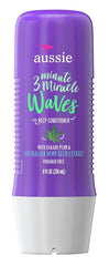 Aussie 3 Minute Miracle Waves bottle demonstrates quick hydration for wavy hair.