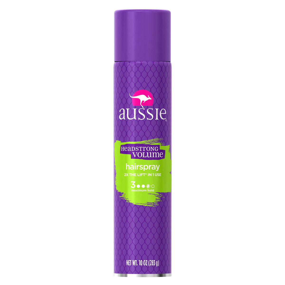 Aussie Headstrong Volume Spray bottle showing maximum hold for fuller hair.