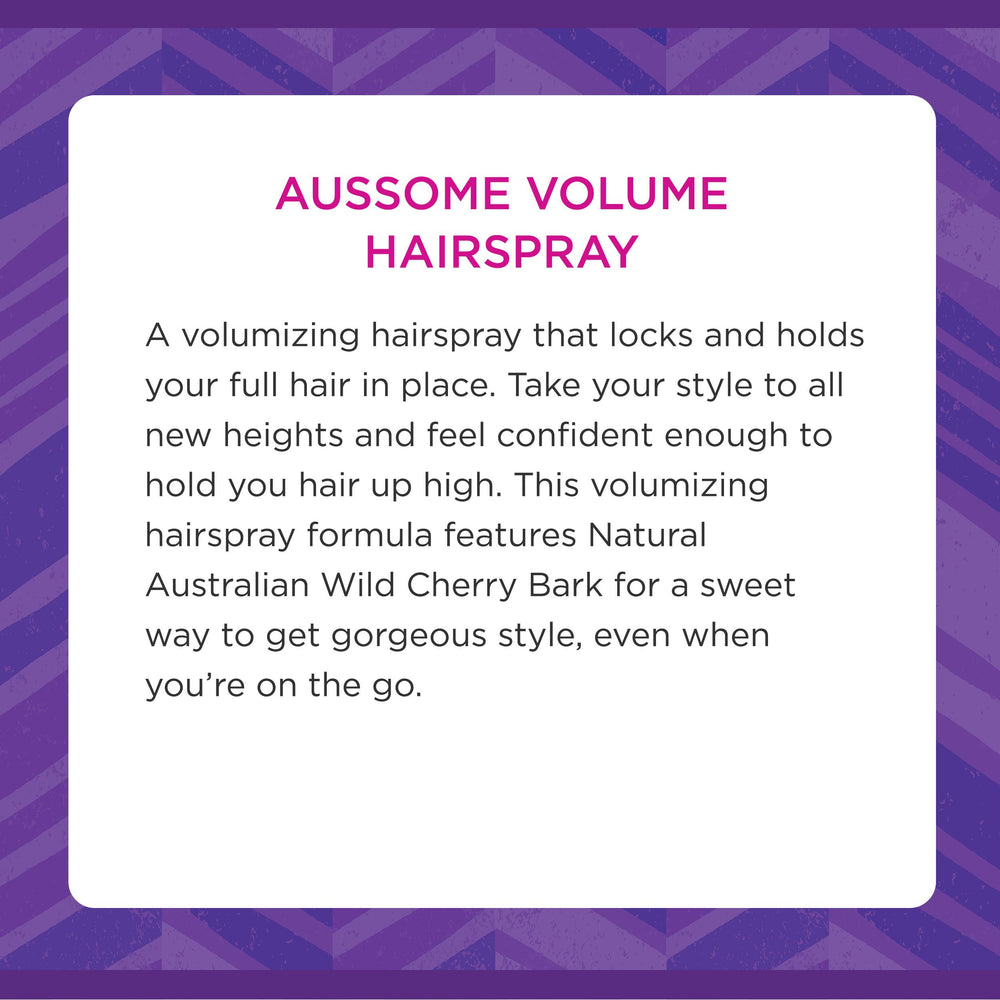 Aussie Headstrong Volume Spray with Sea Kelp strengthens texture and grip.