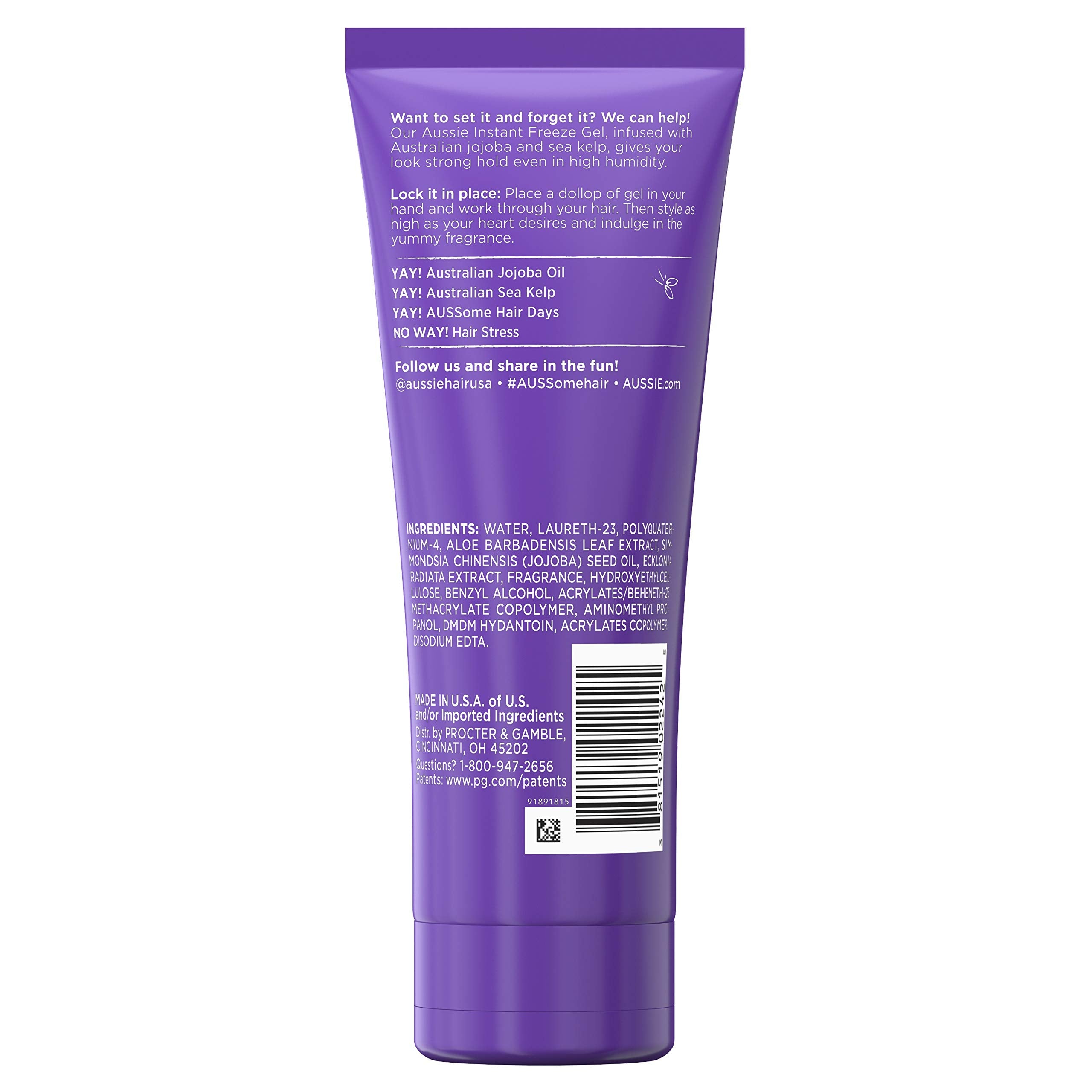 Aussie Instant Freeze bottle on dresser reflects defined style and long-lasting control.