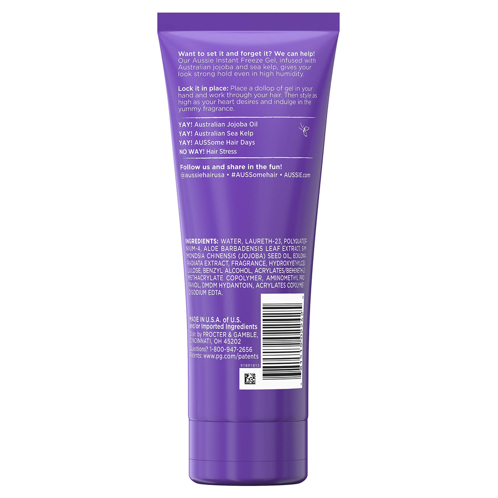 Aussie Instant Freeze bottle on dresser reflects defined style and long-lasting control.