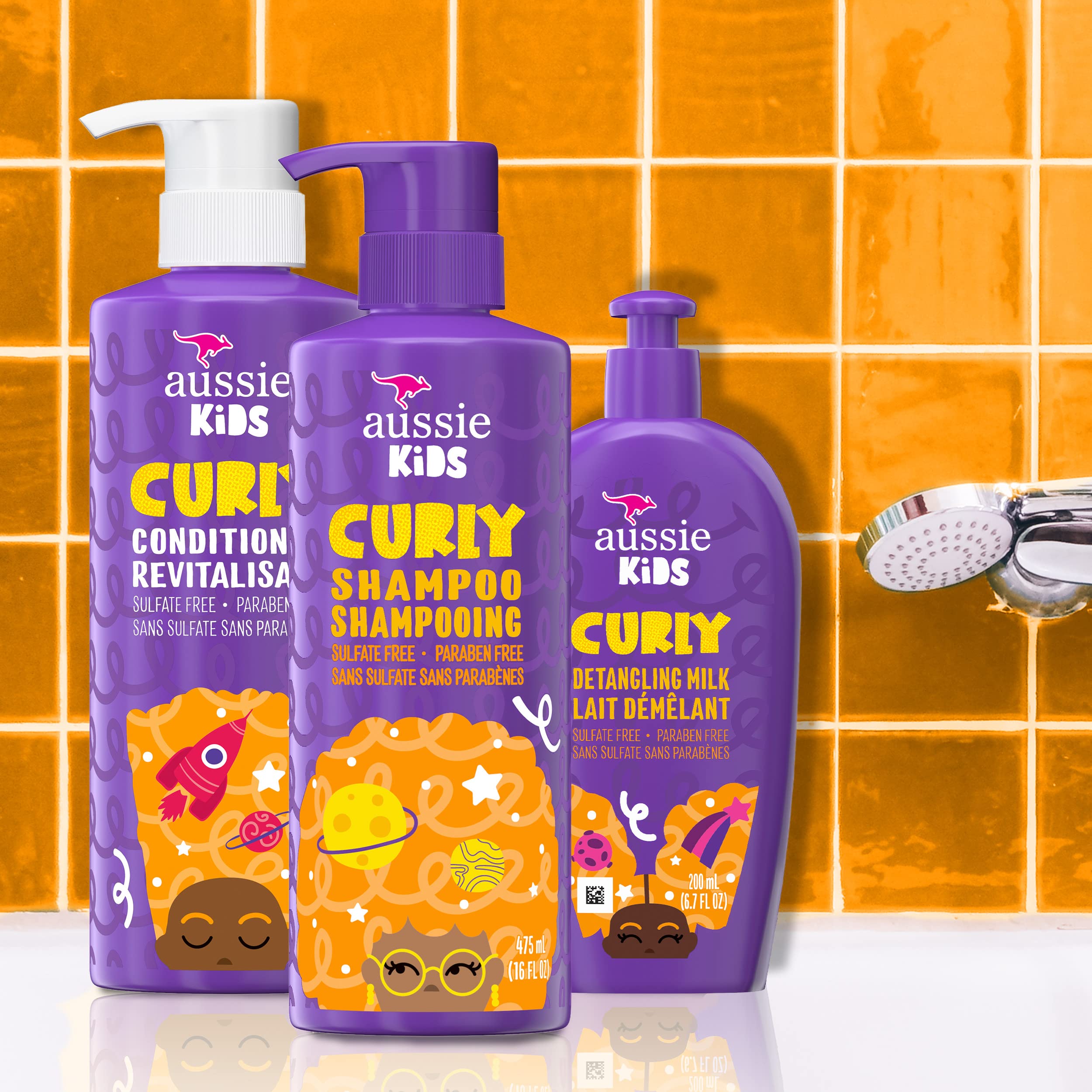 Aussie Kids curly hair after wash with defined, bouncy curls.