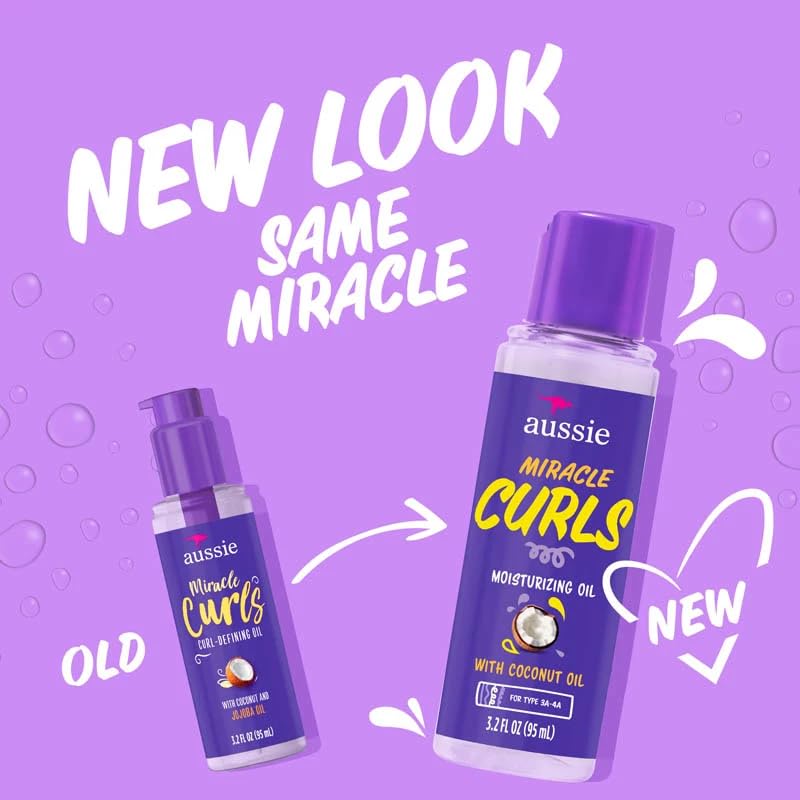 Aussie Miracle Curls Defining Oil tri-pack on bathroom shelf for convenient daily care.
