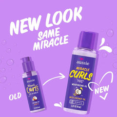 Aussie Miracle Curls Defining Oil tri-pack on bathroom shelf for convenient daily care.