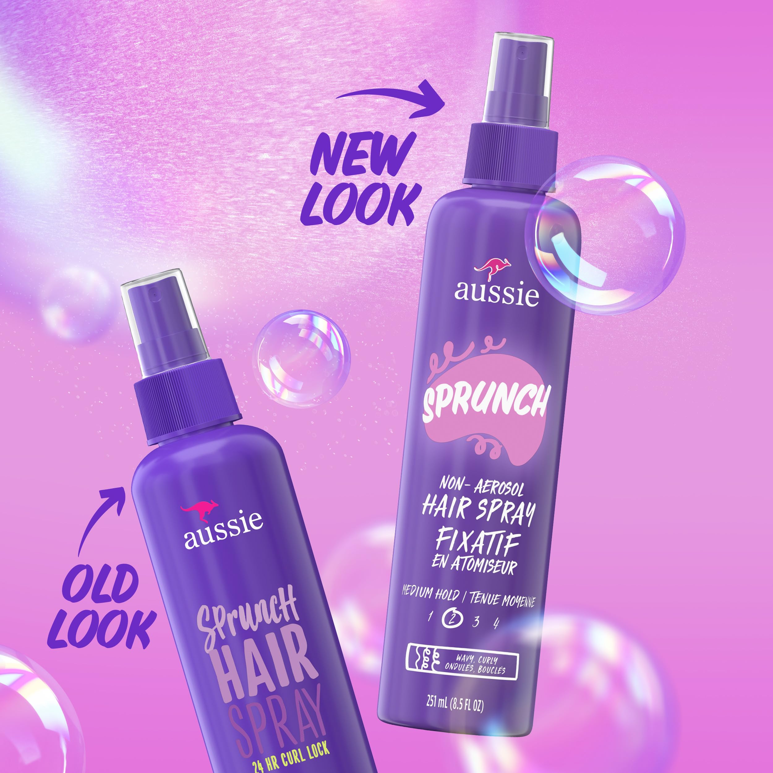 Aussie Sprunch finishing curls after styling with lasting 24-hour hold.