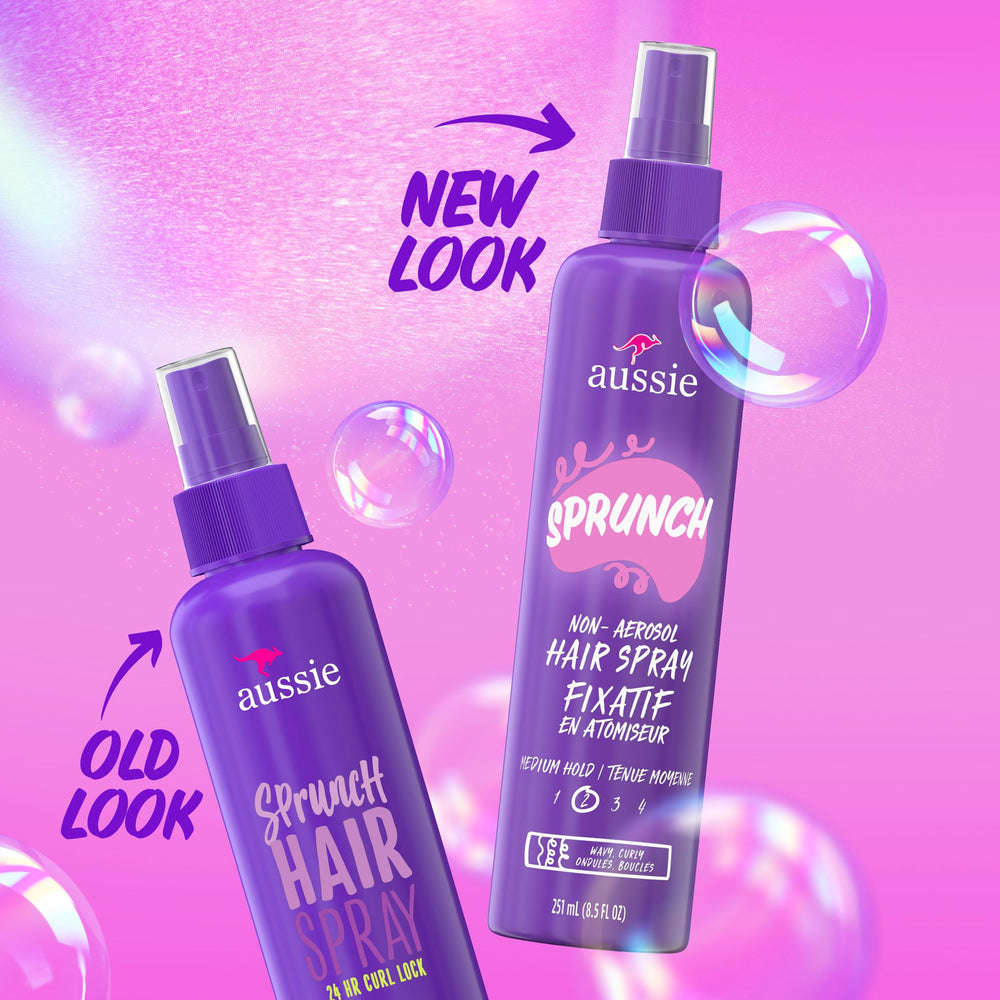 Aussie Sprunch finishing curls after styling with lasting 24-hour hold.